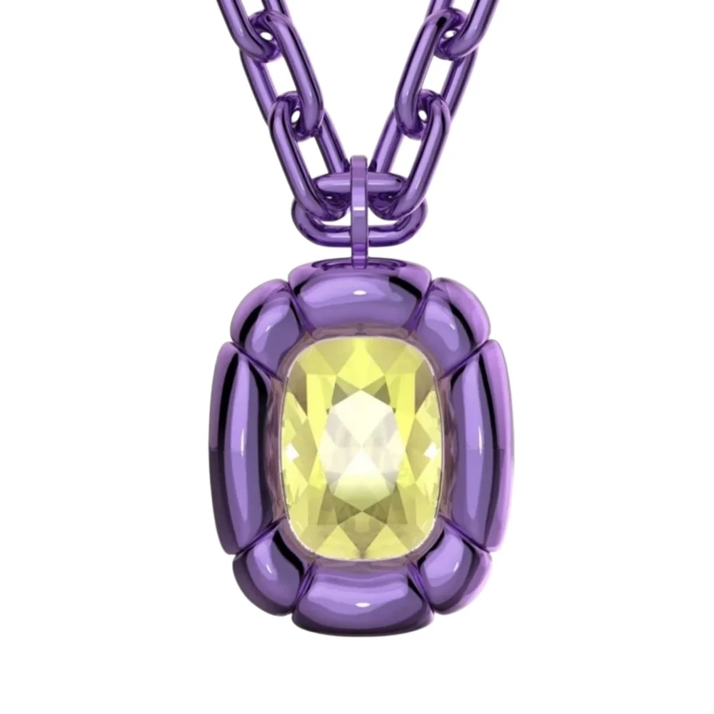 Swarovski Dulcis Collection Purple Necklace Yellow Cushion Cut Crystal Pendant